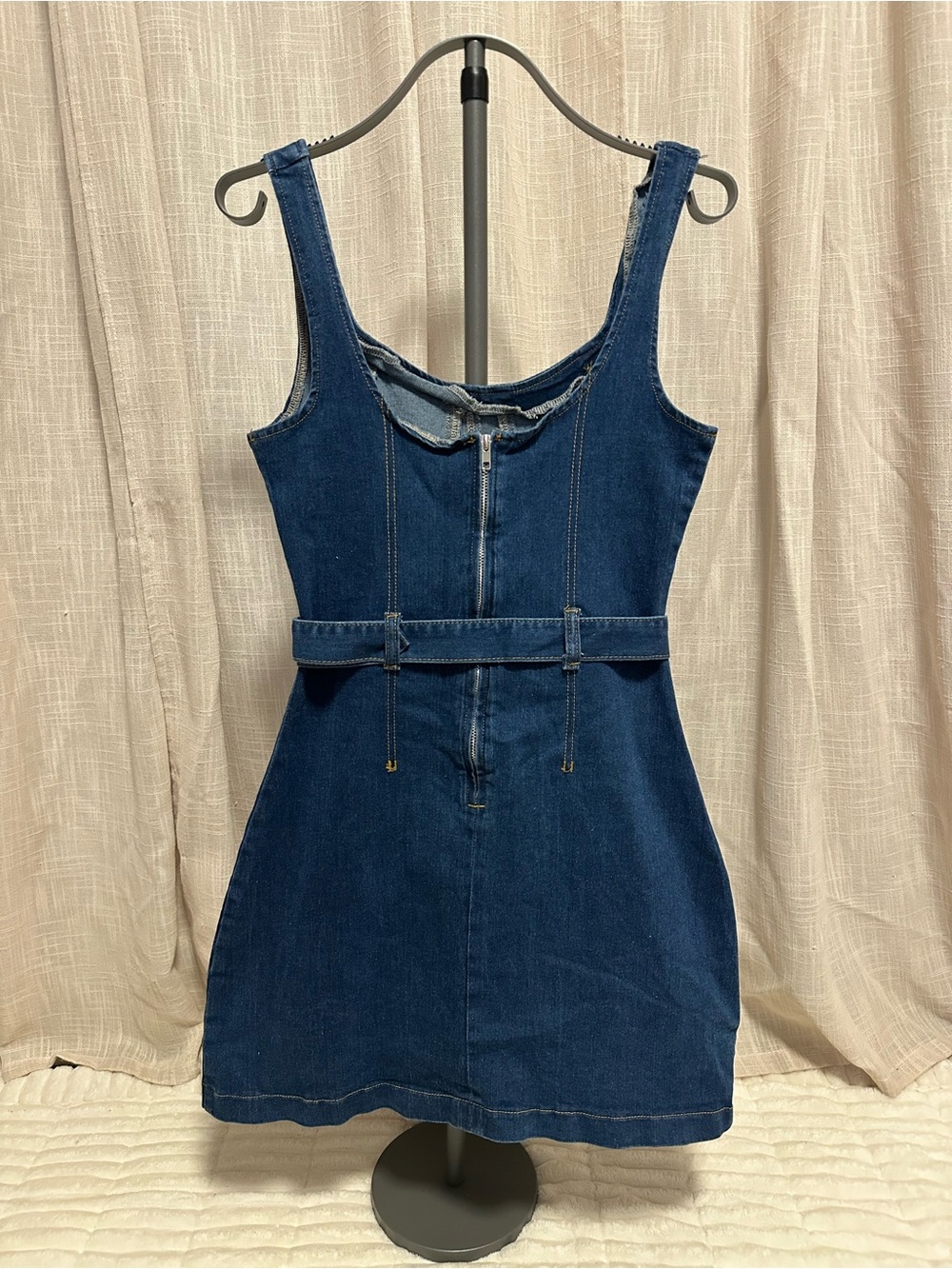SHEIN Denim Belted Bodycon Mini Dress - Deep Blue - Picture 3 of 14
